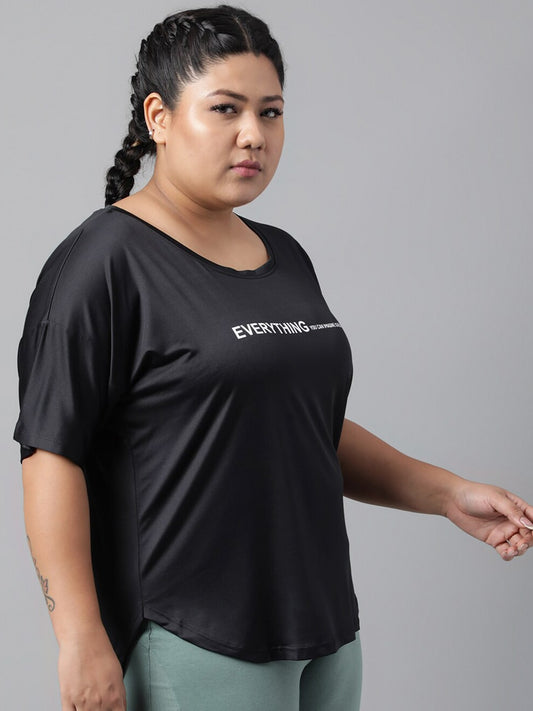 MKH Plus Size Relaxed Fit Typography Printed Drop Shoulder Sleeves Dri-Fit Sports T-shirt - Swadesiicart