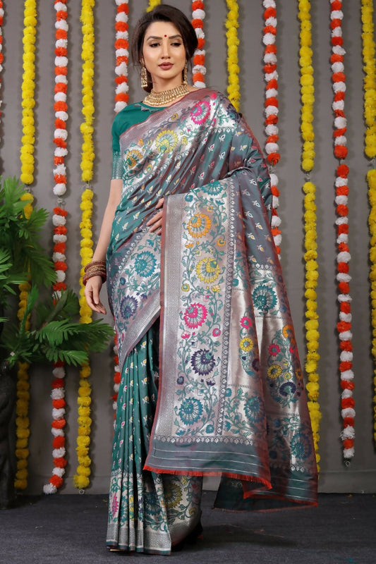 Jyoti Fashion Women's Bottle Green Banarasi Silk Zari Woven Saree with Blouse | Swadesiicart