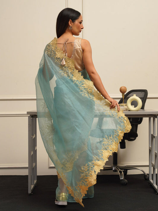 Tikhi Imli Embroidered Organza Heavy Work Saree | Swadesiicart