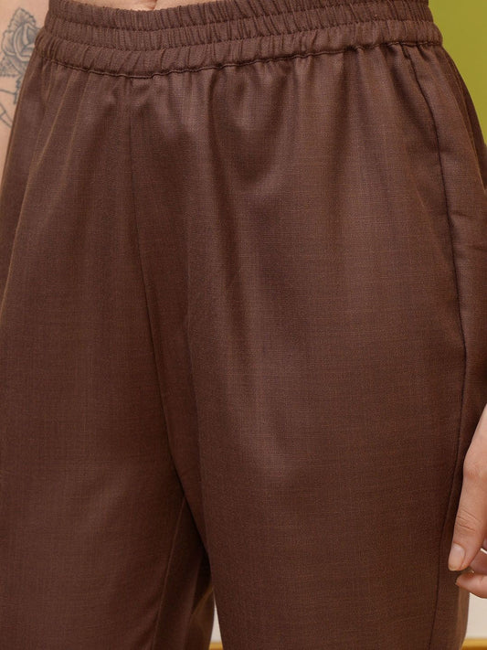 Vishudh Brown Ethnic Motifs Embroidered Kurta & Trousers With Dupatta - Swadesiicart