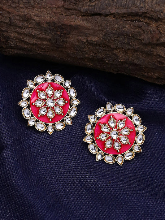 Shoshaa Women Magenta & Gold-Polished Circular Studs | Swadesiicart