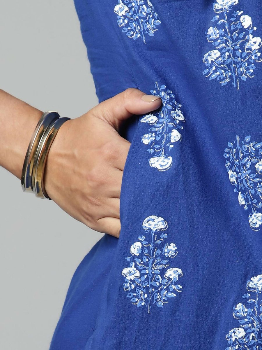 Ahalyaa Womens Beautiful Royal Blue Pure Cotton Printed Kurtas | Swadesiicart