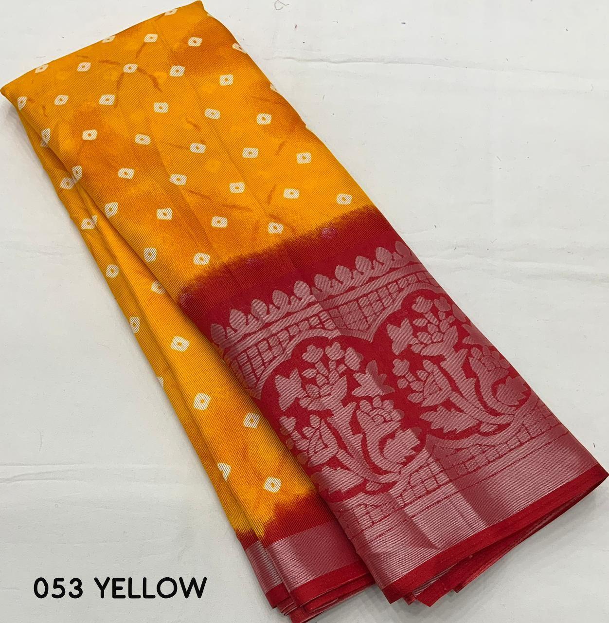 Yellow Jute Silk Printed Saree with Unstitched Blouse - Hiral Fashion | Swadesiicart