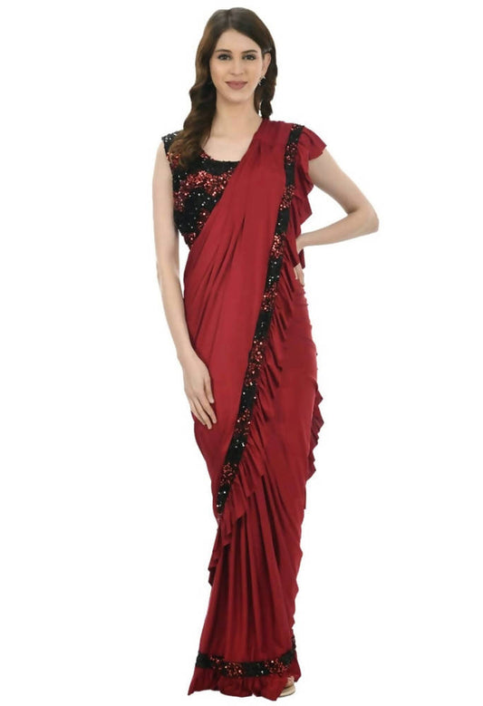 Mominos Fashion All Season Wear Olive Red And Black Ruffled Ready To Wear Swadesiicart