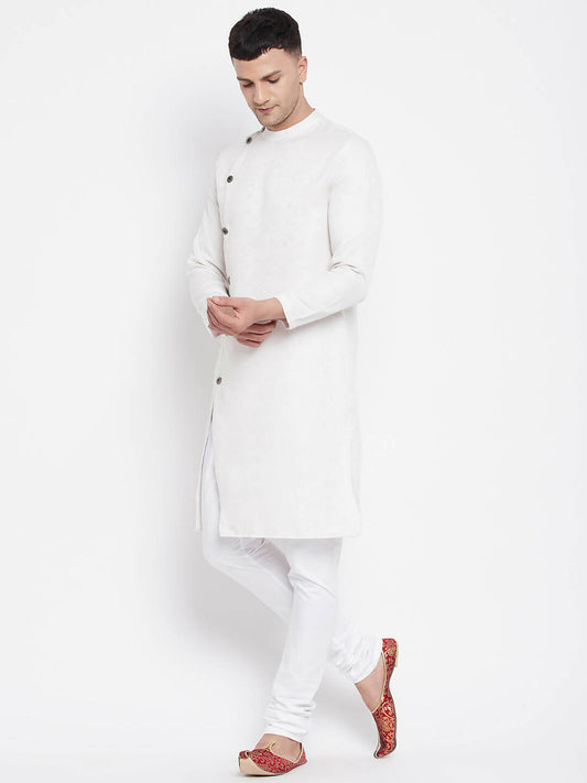 Even Apparels White Rayon Men's Sherwani Kurta With Asymetrical Cut | Swadesiicart