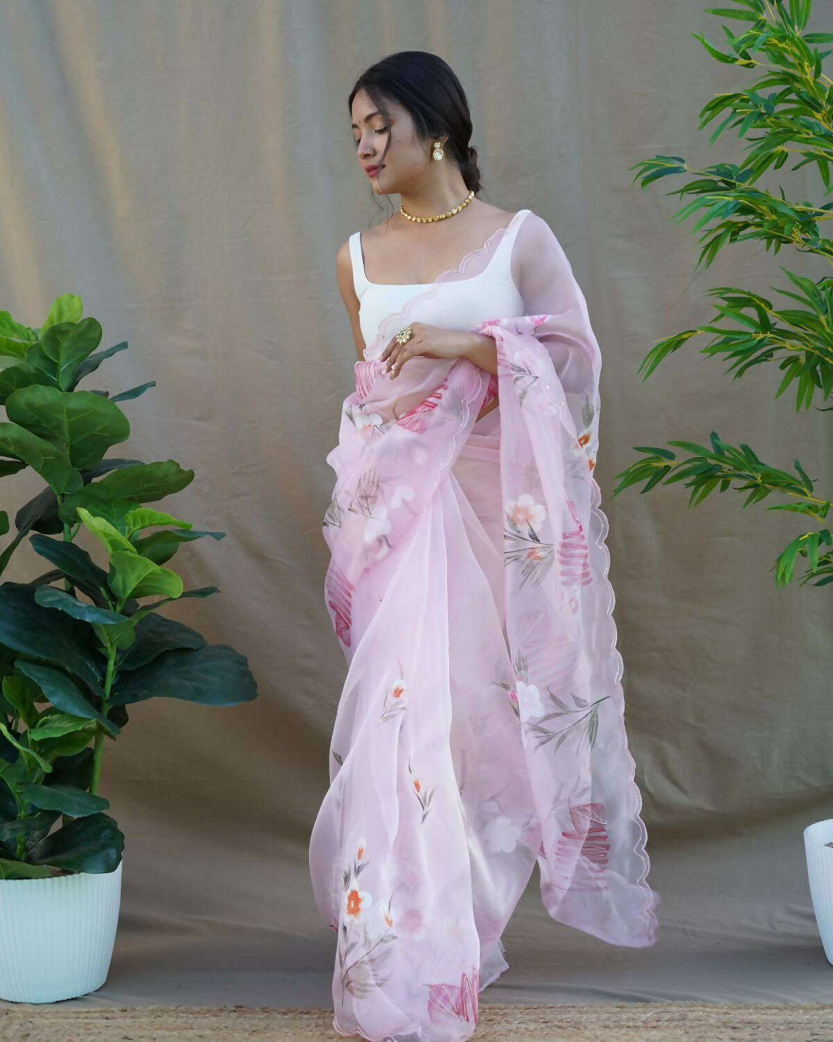 Vamsee Pink Organza Saree - Swadesiicart