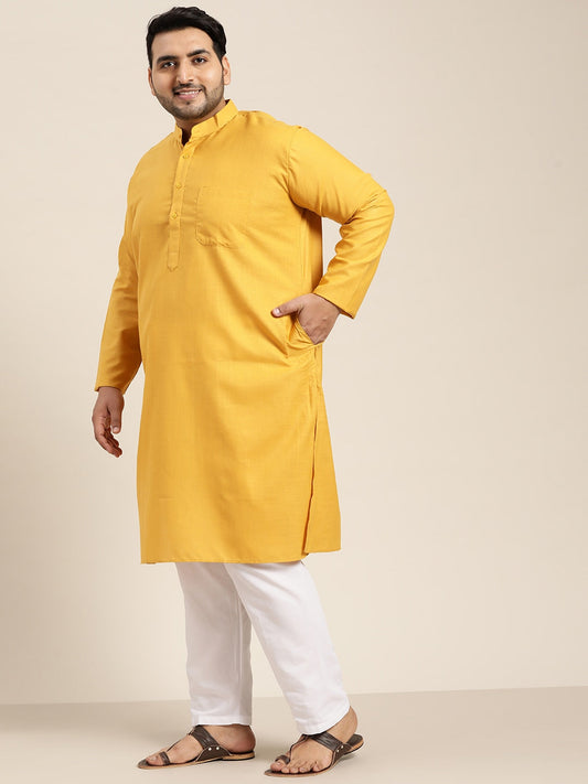 Sojanya Plus Size Men Mustard Yellow Pure Cotton Kurta | Swadesiicart
