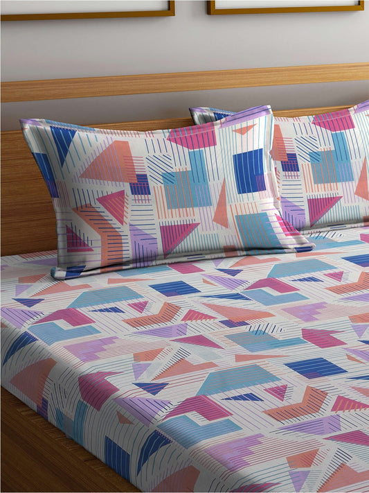 BOMBAY DYEING Serenita Blue Printed Cotton 144 TC King Bedsheet with 2 Pillow Covers - Swadesiicart