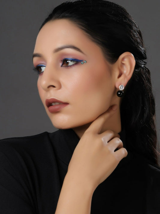 Diamond Studs with Black Drop- Ruby Raang
