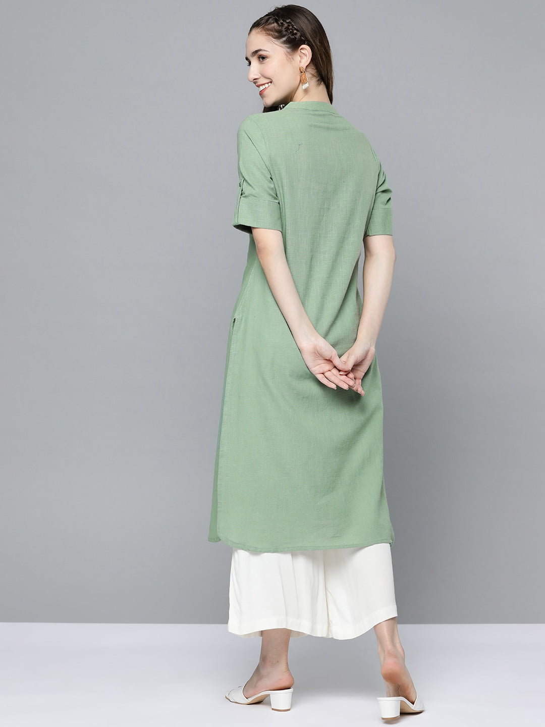 HERE&NOW Women Mint Green Pakistani Style Kurta - Swadesiicart