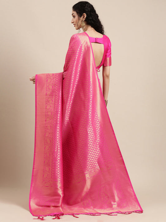 Saree Mall Pink Ethnic Motifs Zari Silk Blend Banarasi Saree For Women | Swadesiicart