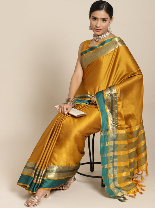 Saree Mall Mustard Zari Silk Blend Uppada Saree