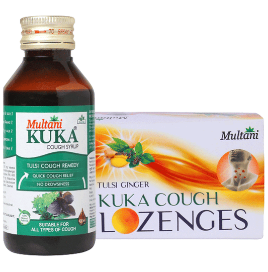 Multani Combo Pack of Kuka Cough Syrup 100ml and Tulsi Ginger Kuka Cough 36 Lozenges | Swadesiicart