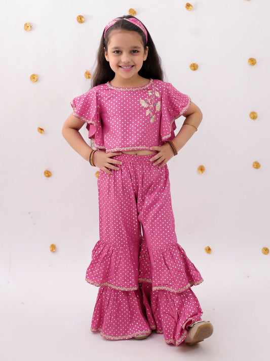 Lil Drama Khilkhilahat Pink Crop Top and Flare Pant Set For Girls | Swadesiicart