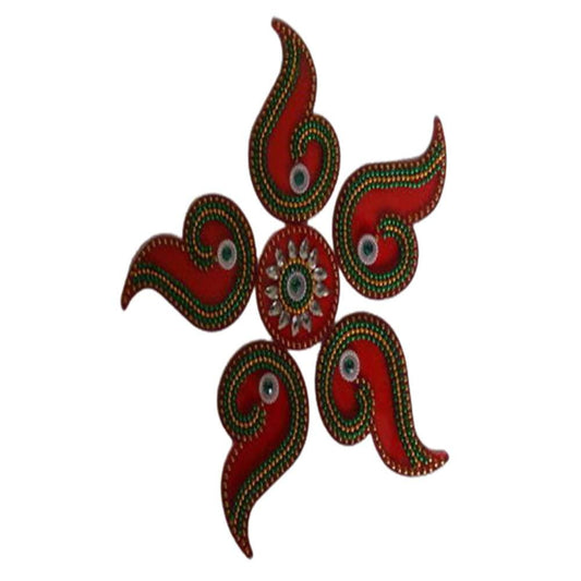 Kundan HandiKrafts Designer Red Colour Kundan Rangoli - Aahana - The Bliss Store