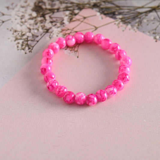 NVR Men & Women Pink Marble Crystal Beaded Elasticated Bracelet
