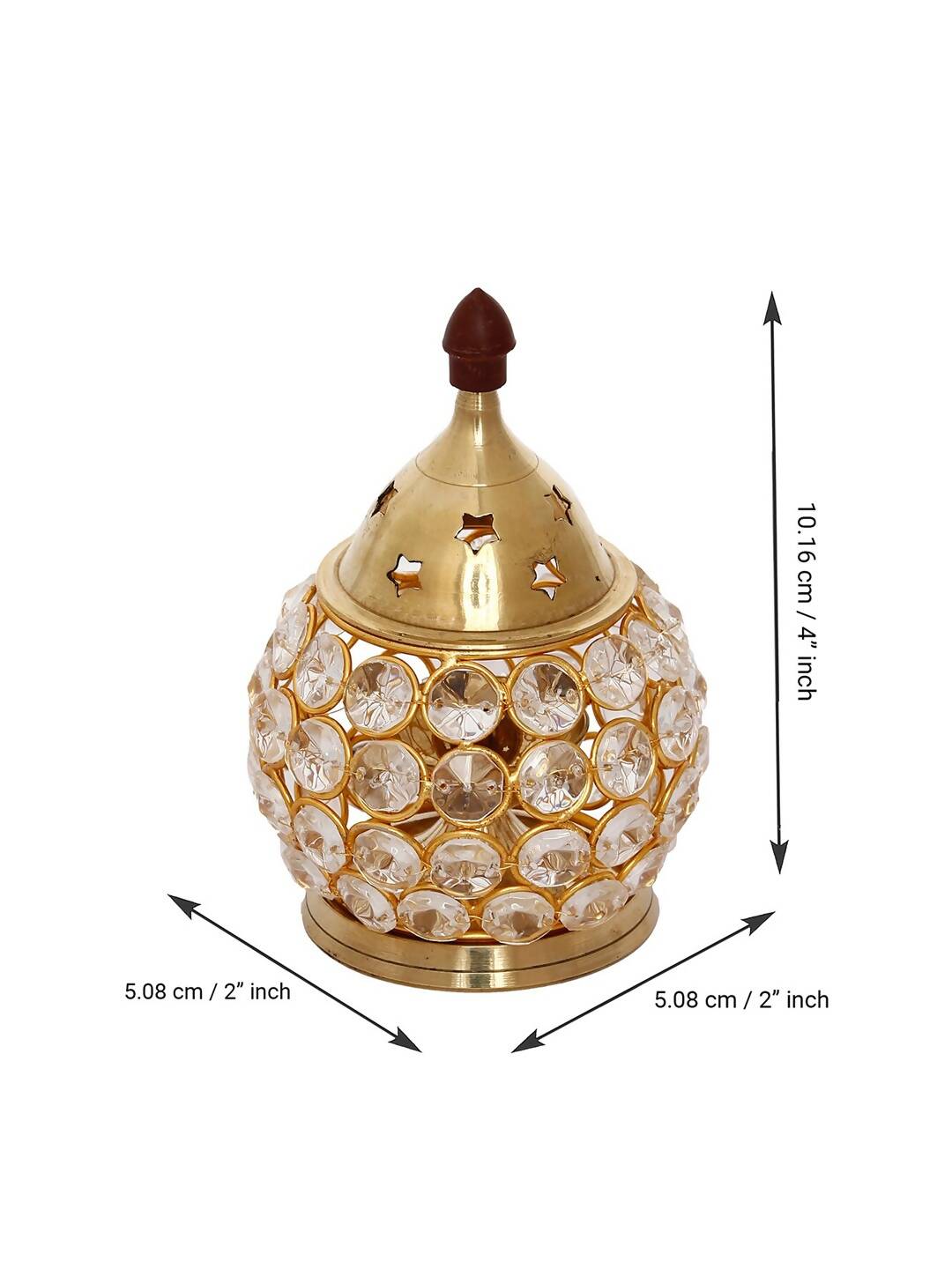 eCraftIndia Gold-Toned & Transparent Crystal & Brass Akhand Diya | Swadesiicart