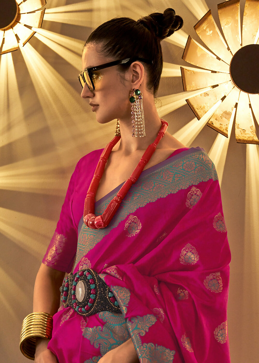 Trendy Weaving Silk Raspberry Pink Designer Saree - Emponline | Swadesiicart