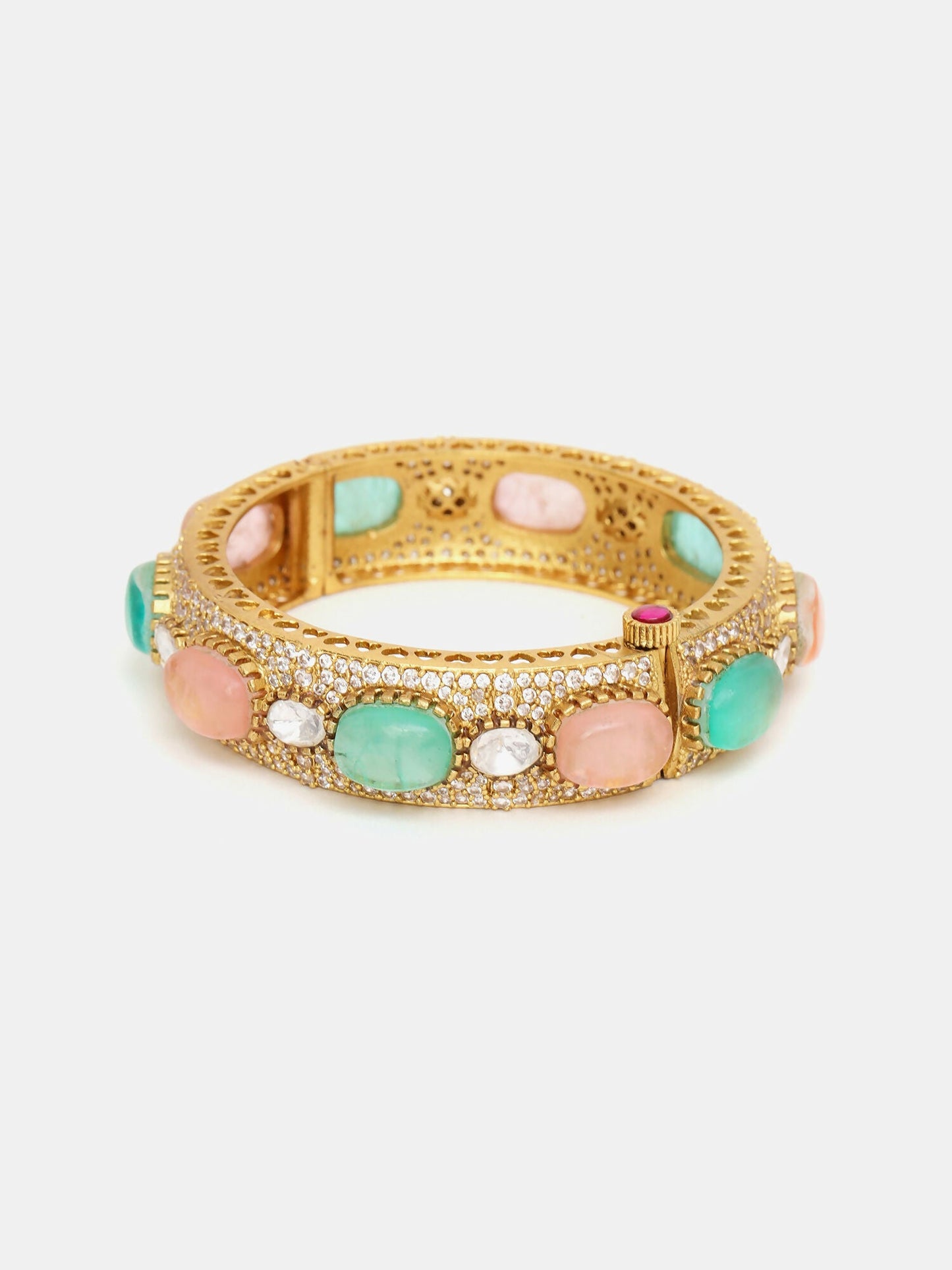 Ruby Raang 22k Gold Polished Multi Kundan Bracelet | Swadesiicart