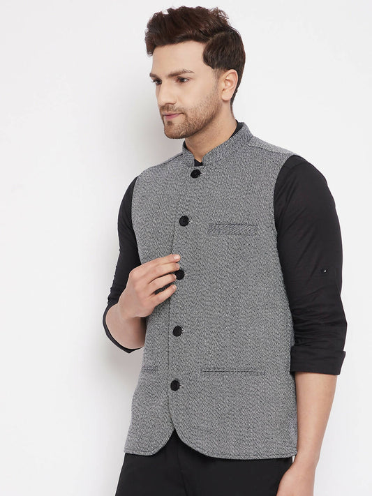 Even Apparels Grey Merino Men Woven Nehru Jacket PW689 | Swadesiicart
