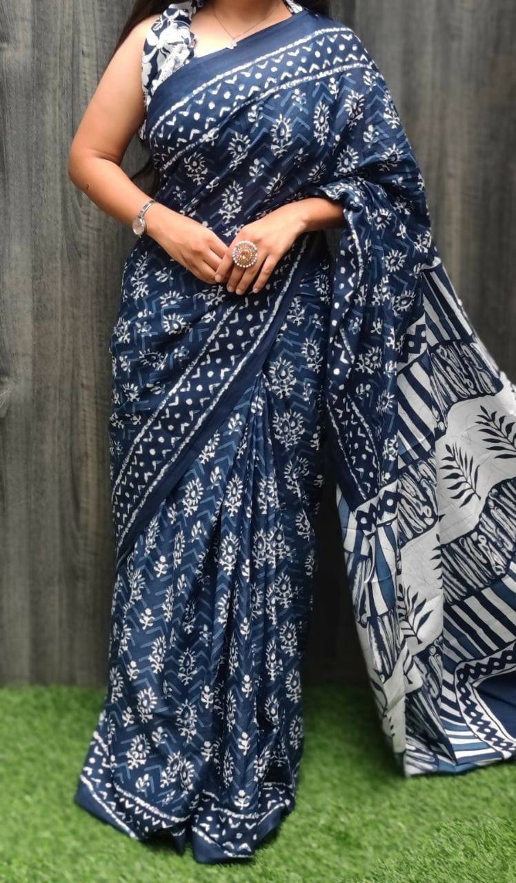 Exclusive Collection Grey Beautiful Mulmul Cotton Saree - Swadesiicart