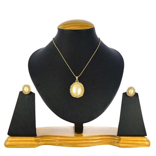 Gold-Polished Alloy Pearl Drop Pendant Set - The Pari | Swadesiicart