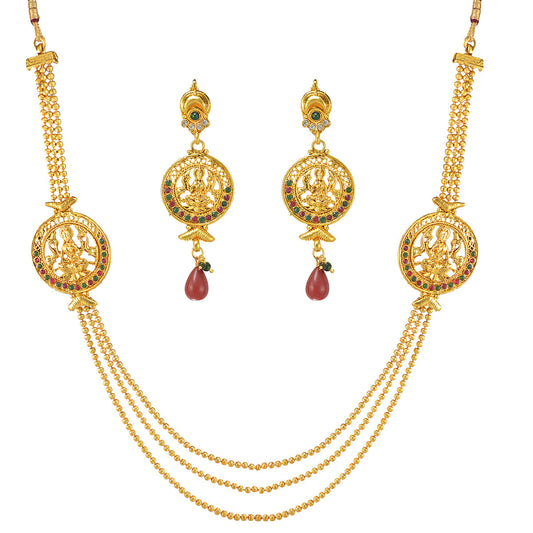 Gold-Polished Alloy Long Layered Goddess Necklace - The Pari | Swadesiicart