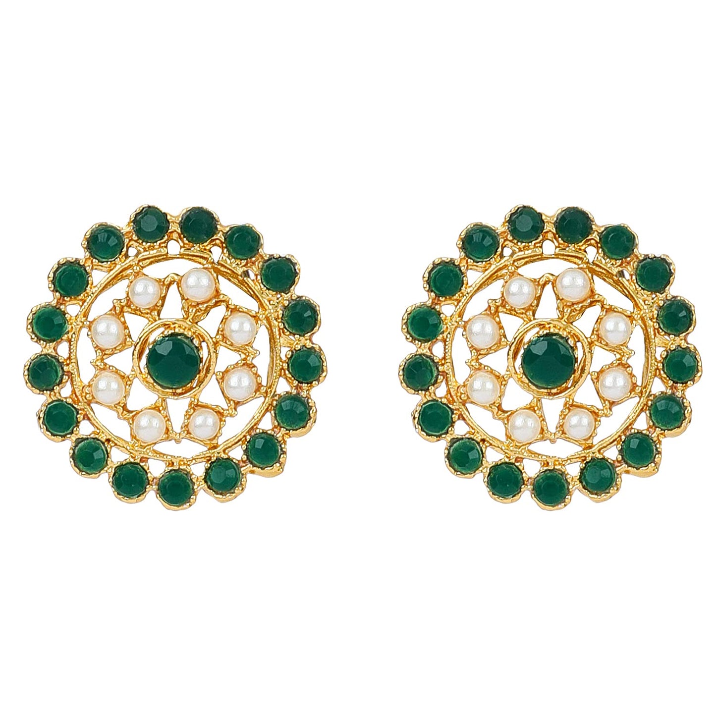 Gold-Polished Alloy Green Beaded Round Pendant Choker Necklace Set - The Pari | Swadesiicart