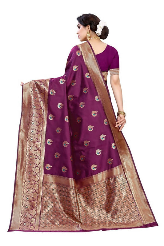 Vamika Banarasi Jacquard Weaving Purple Saree (Siri Purple) | Swadesiicart