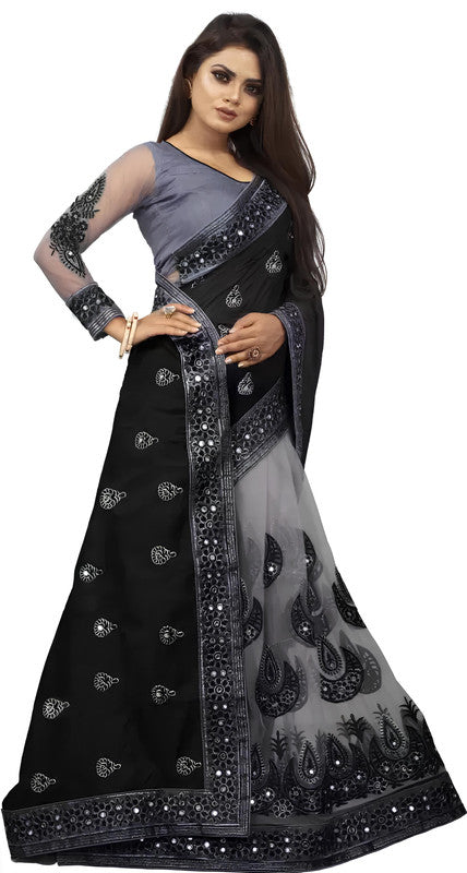 Dishitha Creation Indian Women's Designer Embroidered Art Silk Saree - Black | Swadesiicart