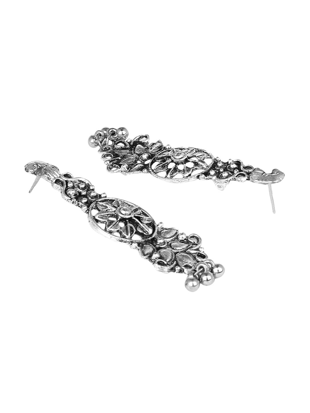 Cardinal Oxidised Silver-Plated Stone-Studded & Beaded Jewellery Set - Swadesiicart