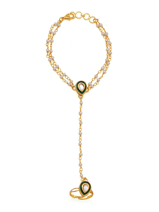 Ruby Raang Gold Green Meenakari Kundan Haath Phool | Swadesiicart