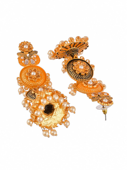 Shoshaa Gold-Toned Contemporary Jhumkas Earrings | Swadesiicart