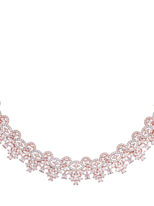Saraf RS Jewellery Rose Gold-Polished & White AD & CZ-Studded Contemporary Jewellery Set - Swadesiicart