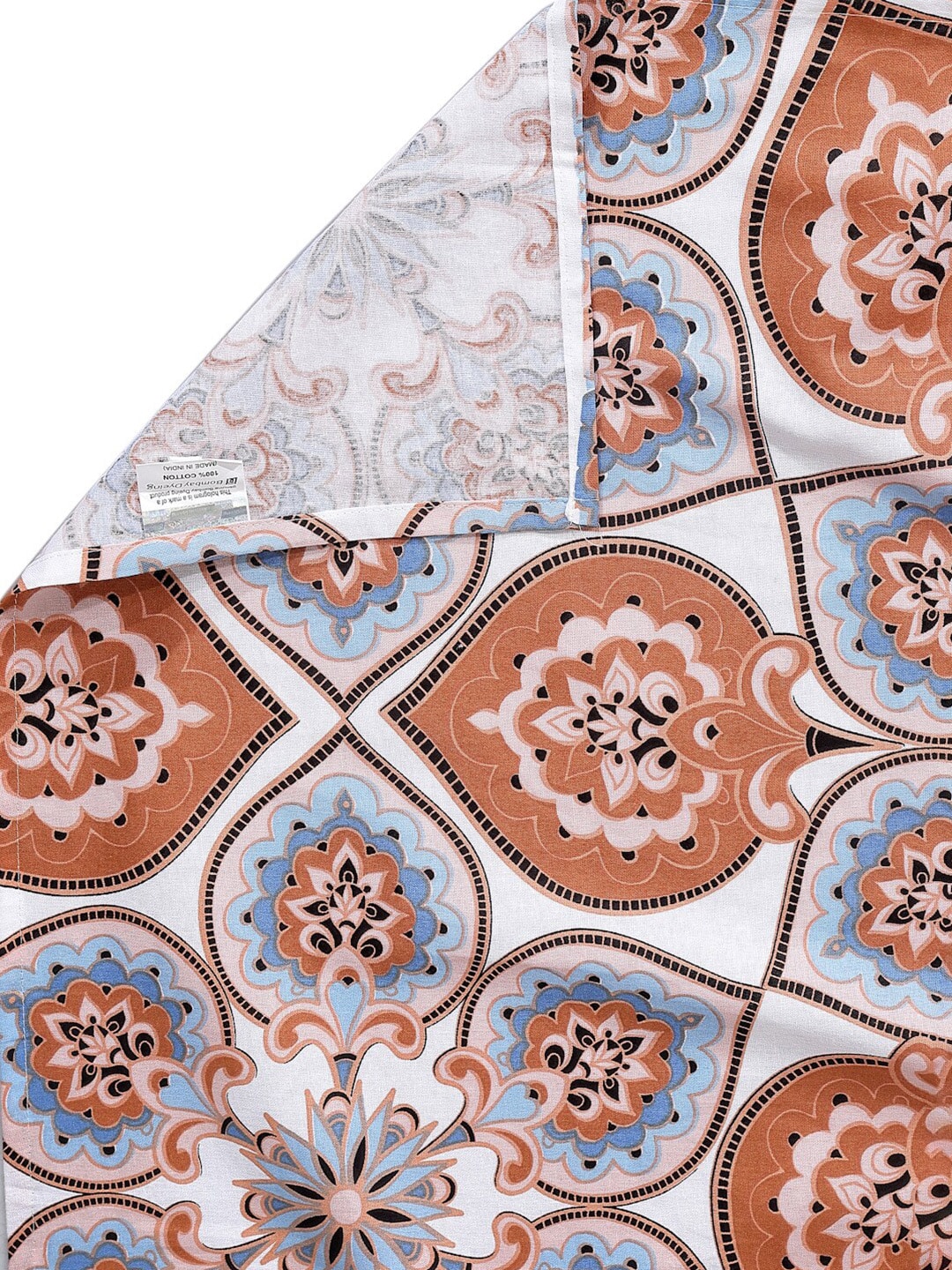 BOMBAY DYEING Brown & White Ethnic Motifs Cotton 104 TC King Bedsheet with 2 Pillow Covers - Swadesiicart