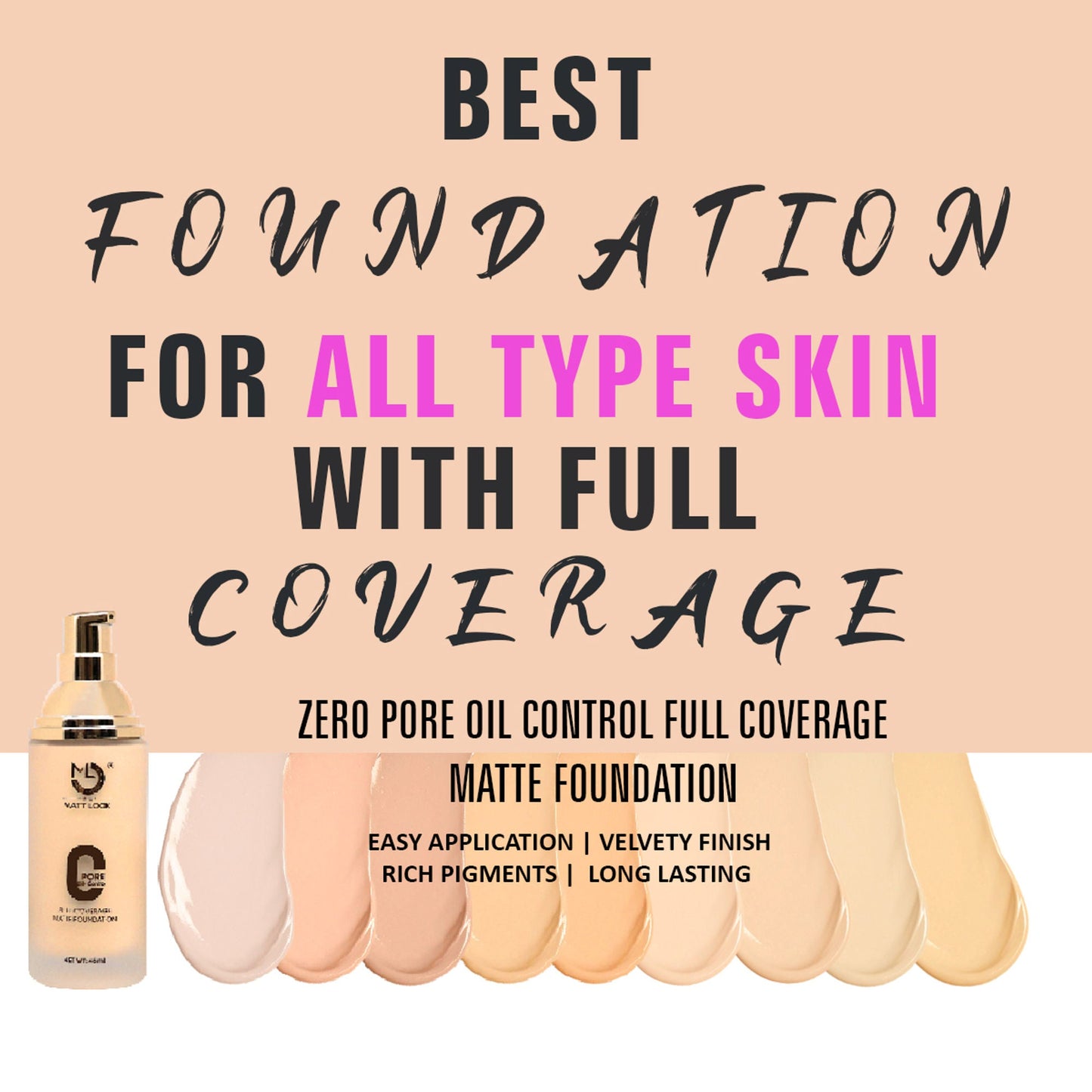 Matt Look Zero Pore Oil Control Full Coverage Matte Foundation - Pure Beige - Swadesiicart