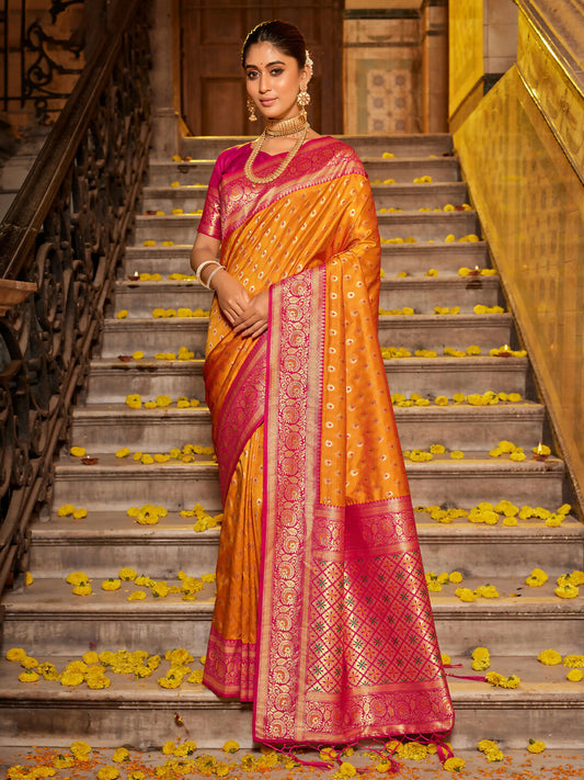 Astita Banarasi Silk Mustard Saree | Swadesiicart