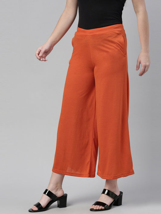 Souchii Women Orange Knitted Palazzo - Swadesiicart