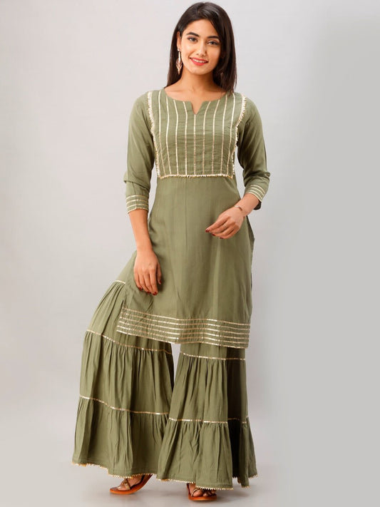 Kalini Women Green Kurta with Sharara | Swadesiicart