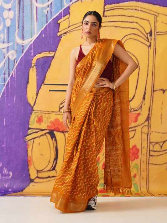 Tikhi Imli Leheriya Zari Jute Silk Ready to Wear Saree | Swadesiicart