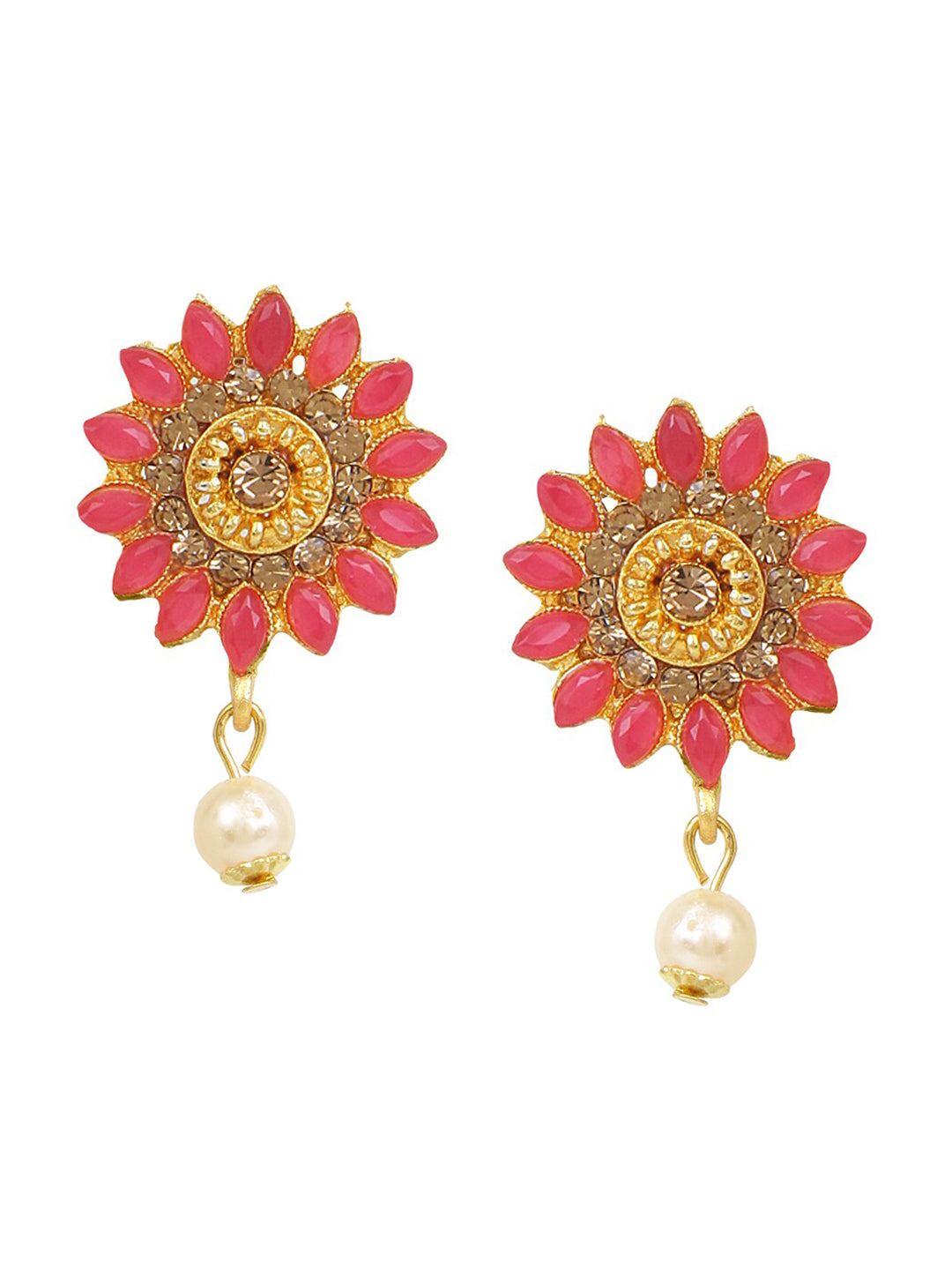 Cardinal Gold-Toned & Pink Onyx-Studded & Beaded Jewellery Set - Swadesiicart