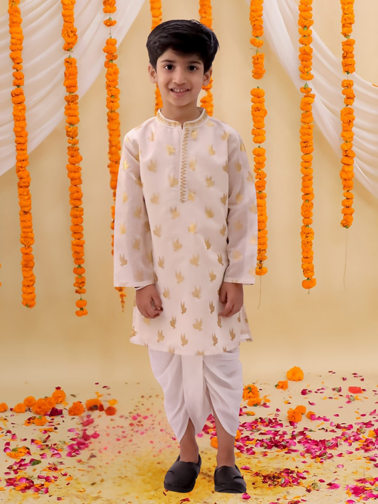 Lil Drama Mishti Off White Kurta and Dhoti For Boys | Swadesiicart