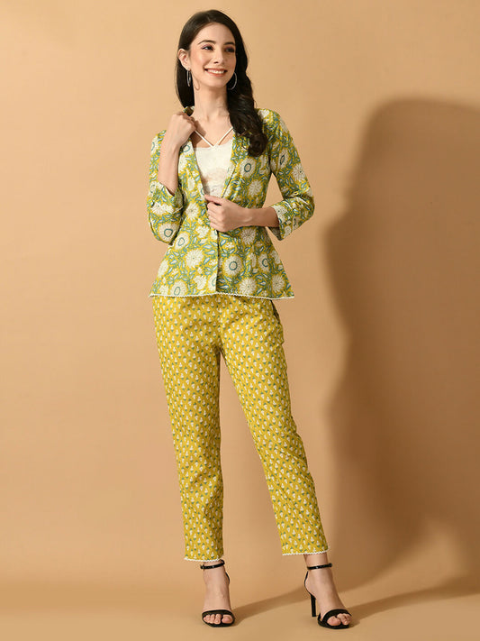 Myshka Women's Multi Printed Coat With Trousers - Swadesiicart