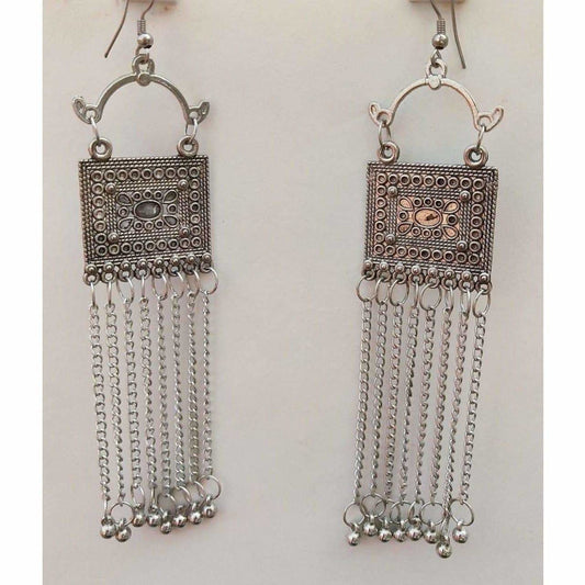 MS Fashion India Fancy Party Wear Silver Oxidized Long Tassel Chain Earrings | Swadesiicart