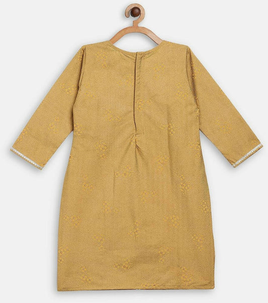 Ahalyaa Mustard Crepe Straight Kids Kurta Palazzo Set For Girls