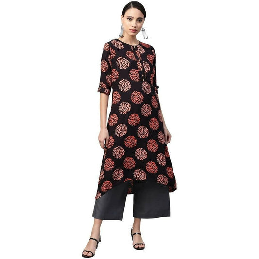 Anubhutee Women's Rayon Regular Black Printed A-Line Kurta | Swadesiicart