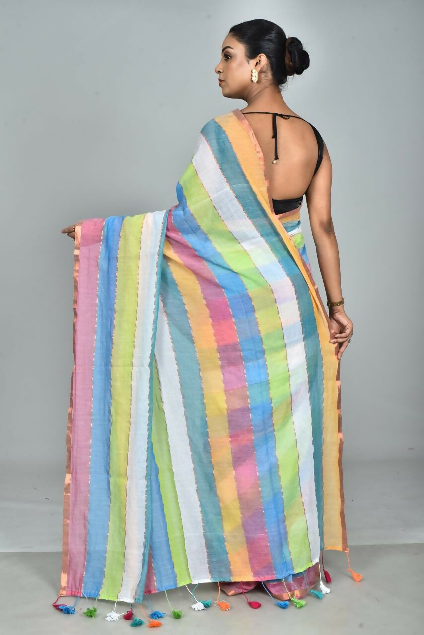 Exclusive Collection Beautiful Multi4 Pure Cotton Woven Handloom Saree With Running Blouse Piece - Swadesiicart