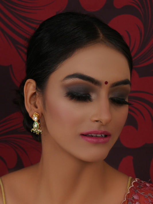 Dual Kundan Stone with Earrings (Gold) - Ruby Raang - Ruby Raang Studio