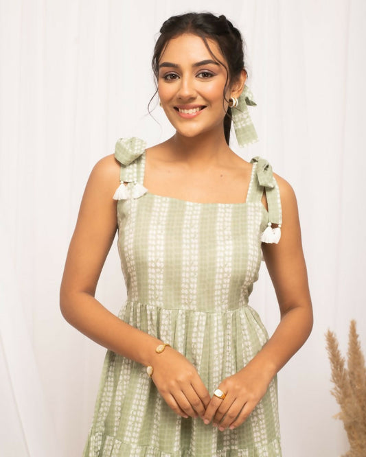 FIORRA Women's Green Cotton Printed Dress - Swadesiicart