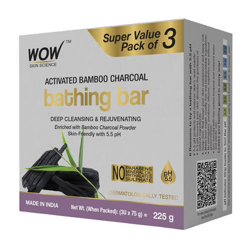 Wow Skin Science Activated Bamboo Charcoal Bathing Bar - Distacart